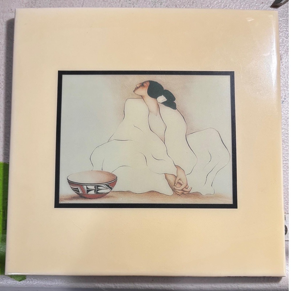Vtg R.C. Gorman Navajo‎ Ceramic Art Tile Trivet "Woman with Pottery" Southwest